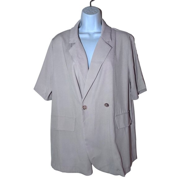SHEIN Jackets & Blazers - Oversized Women's Beige Double-Breasted Short Sleeve Blazer Jacket Size Large